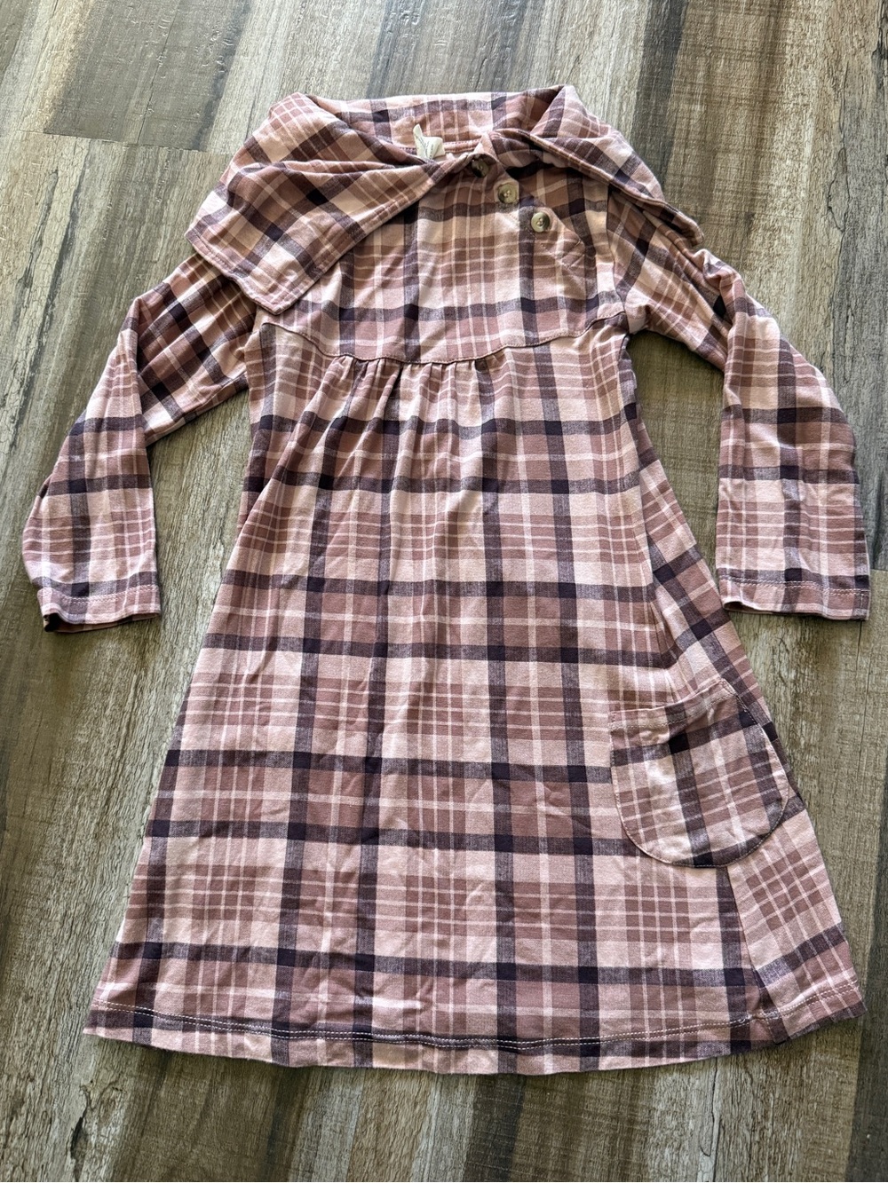 Kate Quinn Girls Pink Brown Plaid Long Sleeve Dress Size 5T